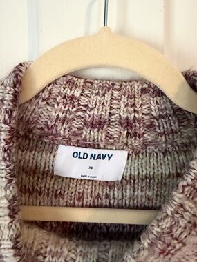 Old Navy Cream and Mauve Marled Knit Sweater